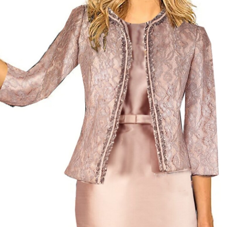 Women's Dress Set Two Piece Dress Knee Length Dress Pink 3/4 Length Sleeve Pure Color Lace Fall Winter Crew Neck Stylish Modern 2022 S M L XL 2XL 3XL