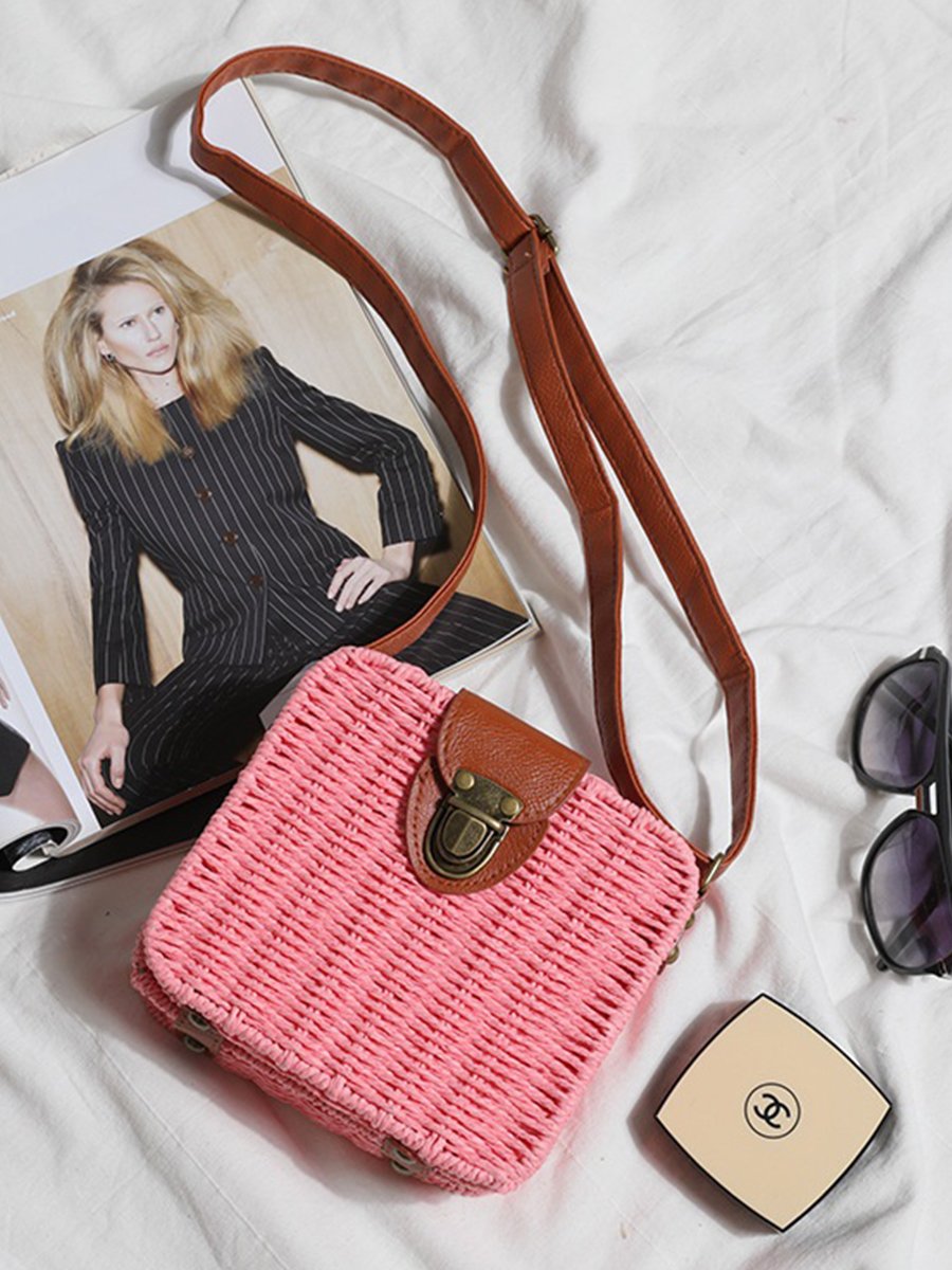 Women's One Shoulder Beach Resort Straw Small Square Bag Candy Bag