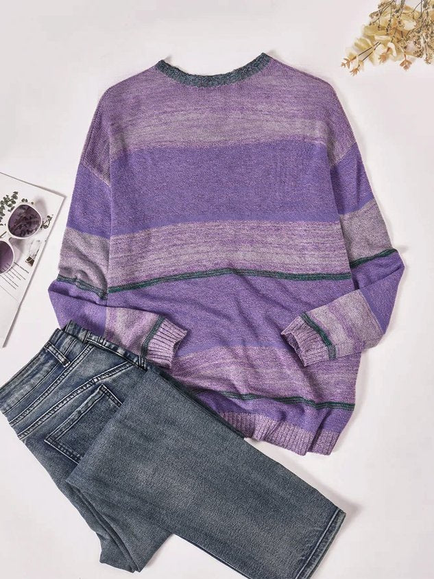 Casual Long Sleeve Block Color Sweater