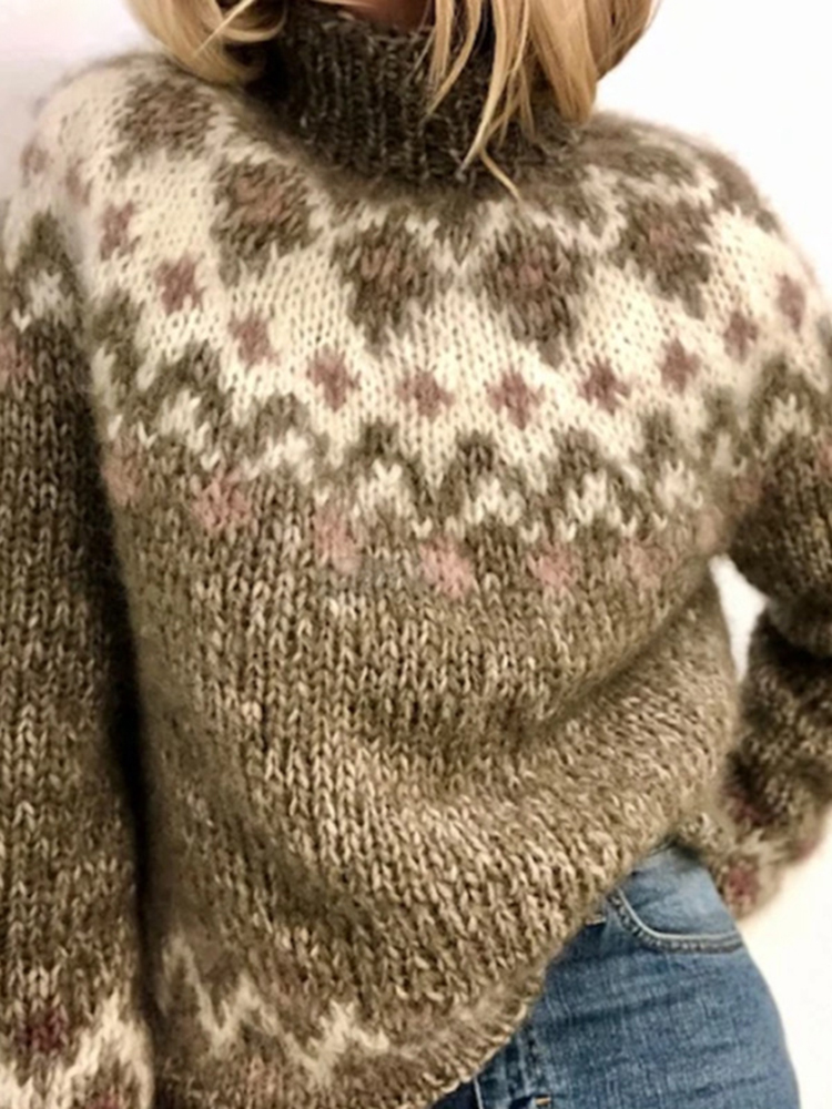Casual Loose Turtleneck Jacquard Sweater