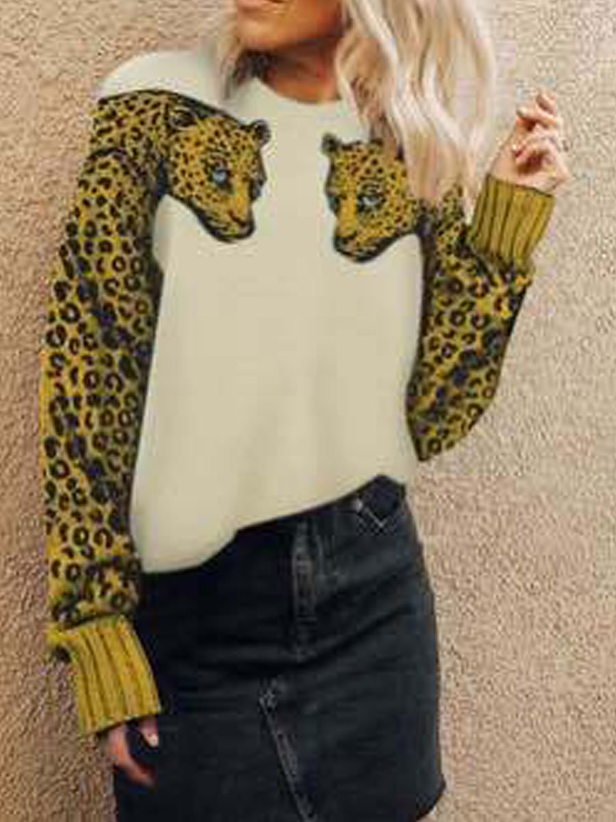 Round Neck Leopard Pullover Sweater