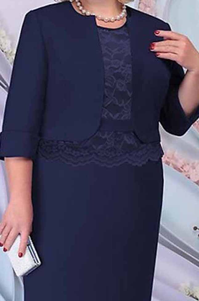 Women's Plus Size Two Piece Dress Solid Color Crew Neck Lace Dress