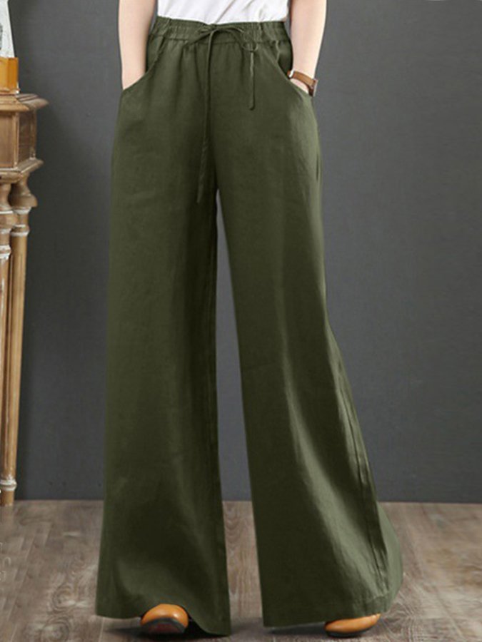 Women's cotton linen high waist mopping pants straight trousers casual pants wide leg pants