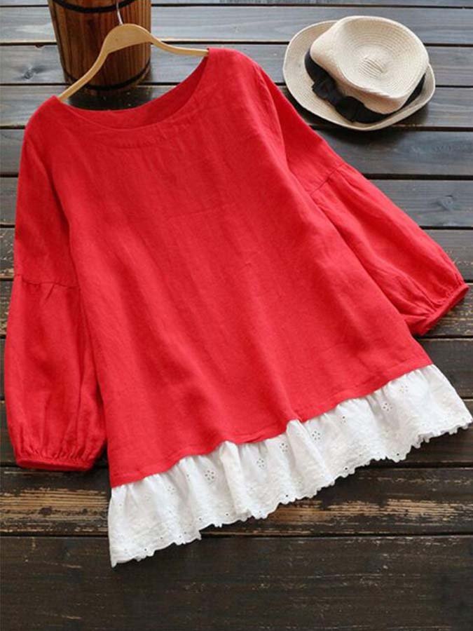 Women's Ruffled Cotton Linen Loose Shirt