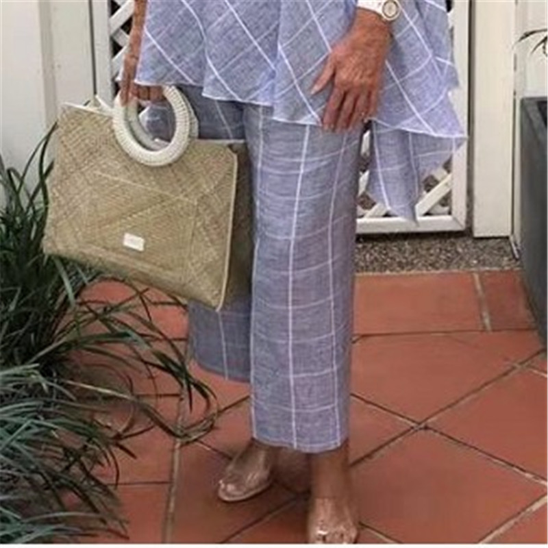 Fashionable Large Size Loose Slimming Slub Linen Plaid Suit