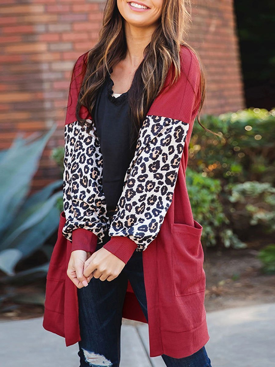 Leopard Stitching Long Sleeve Cardigan