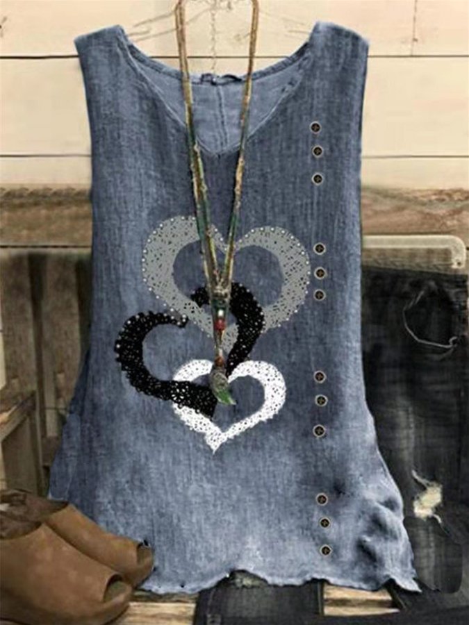 Women's Sleeveless Loose Love Heart Printed Vest