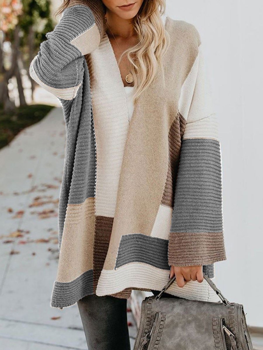 Loose Geometric Colorblock Sweater Cardigan