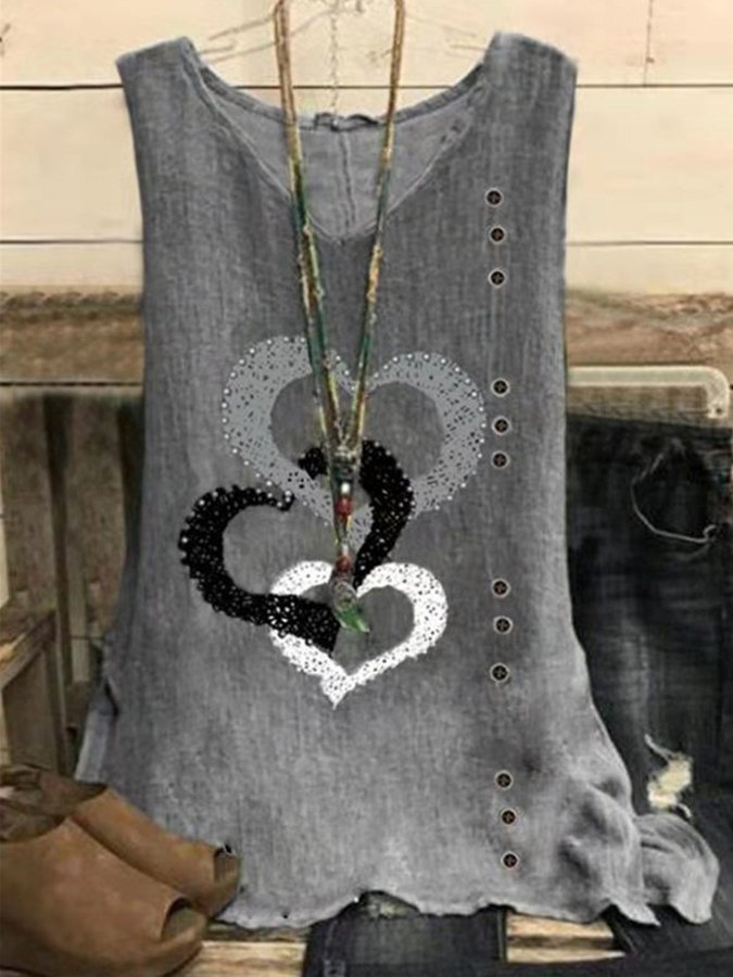 Women's Sleeveless Loose Love Heart Printed Vest