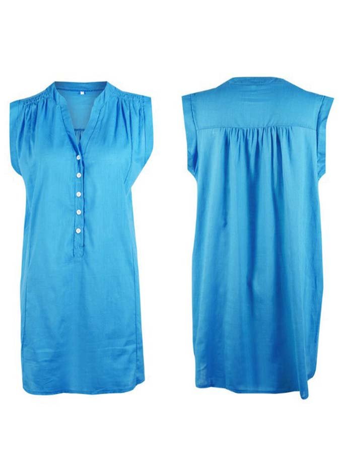 women's v-neck button sleeveless dress