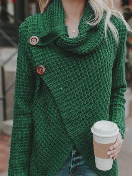 Asymmetrical Slit Cowl Neck Knitted Sweater