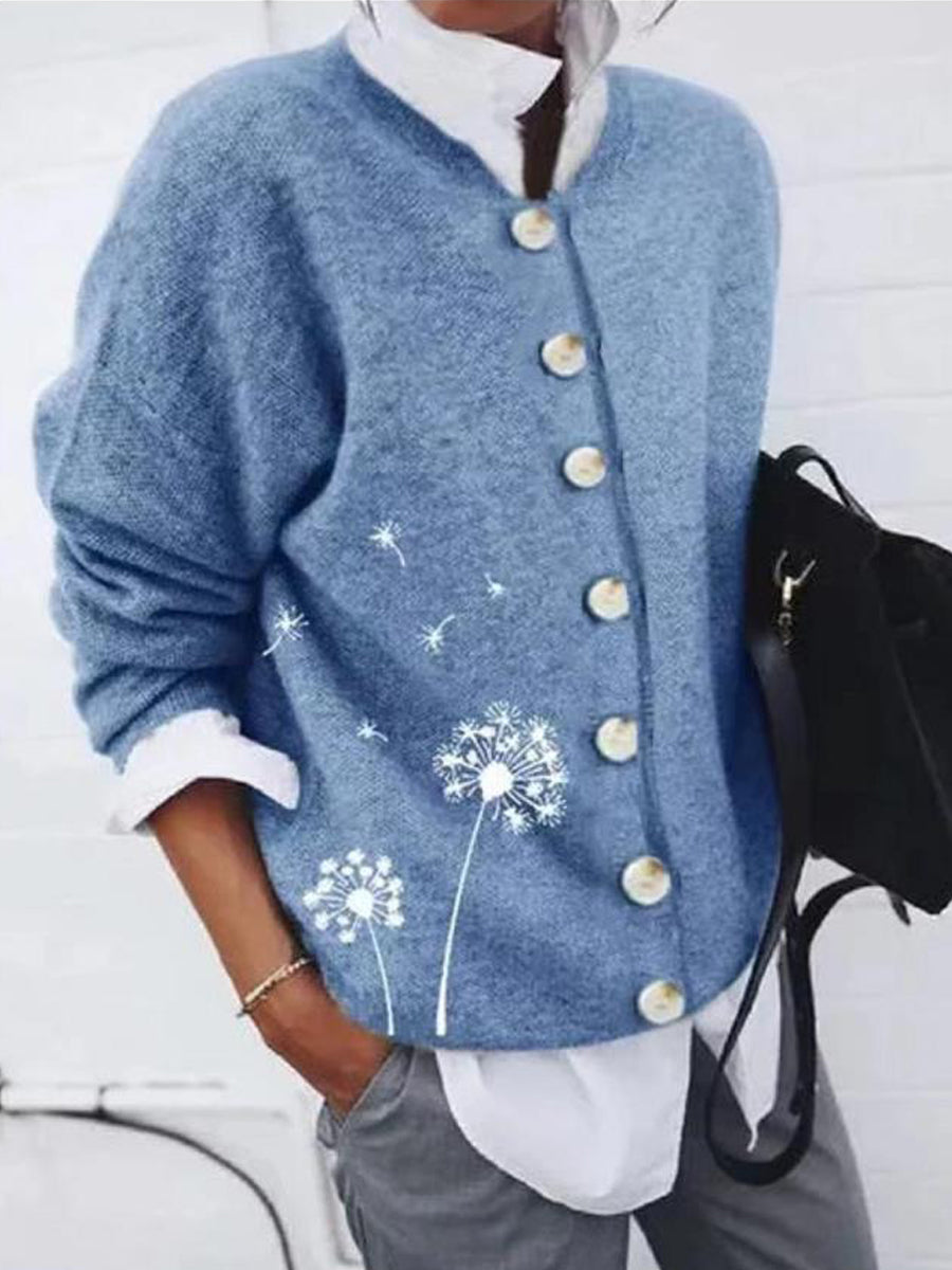 Women's Printed Dandelion Long Sleeve Cardigan Tops