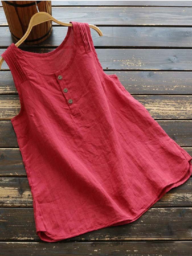 Women's Cotton Linen Button Sleeveless Top