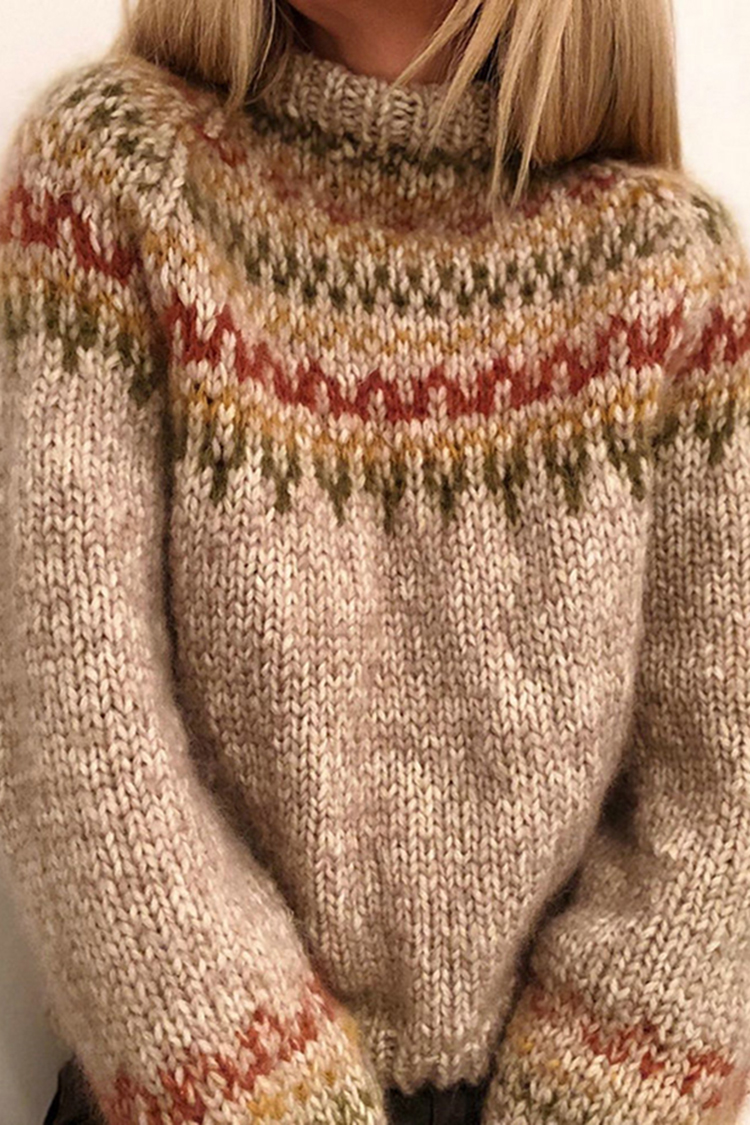 Casual Turtleneck Straight Leg Printed Sweater