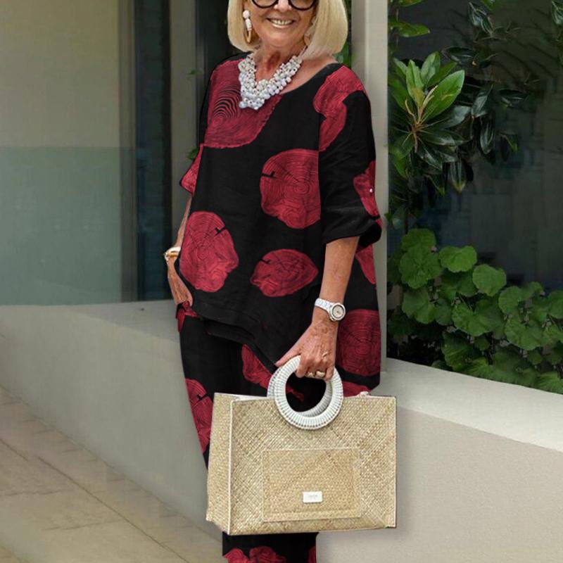 Women Floral Printed Tracksuit  2pcs Summer Pant Sets Casual 3/4 Sleeve Blouse Urban Suits Loose Matching Sets Outifits