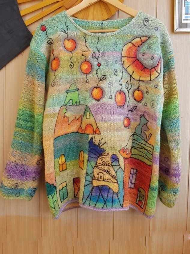 Plus Size Casual Crew Neck Long Sleeve Sweater