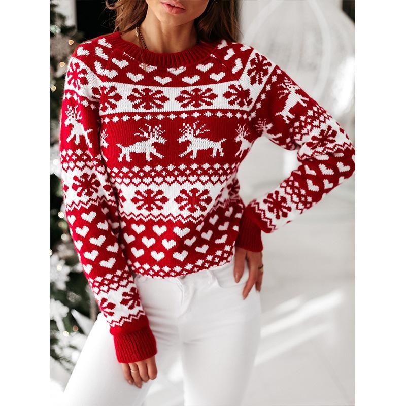 Women's Jumpers Christmas Snowflake Reindeer Sweater