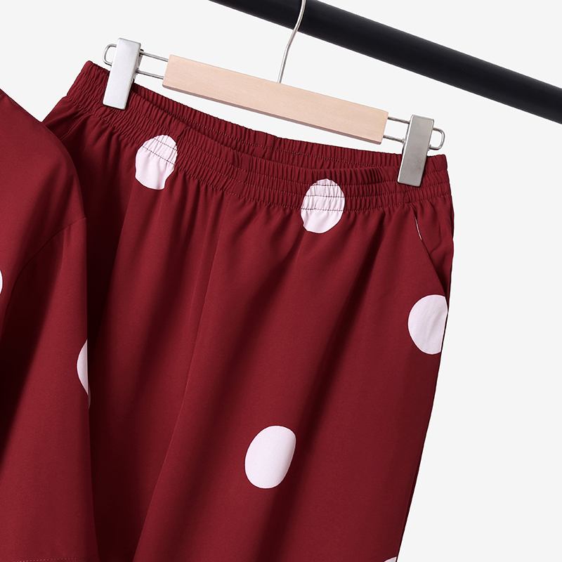 Polka dot top and pants two-piece set