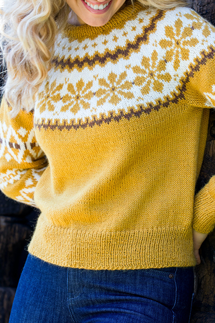 Fairman Island Crew Neck Geometric Floral Sweater