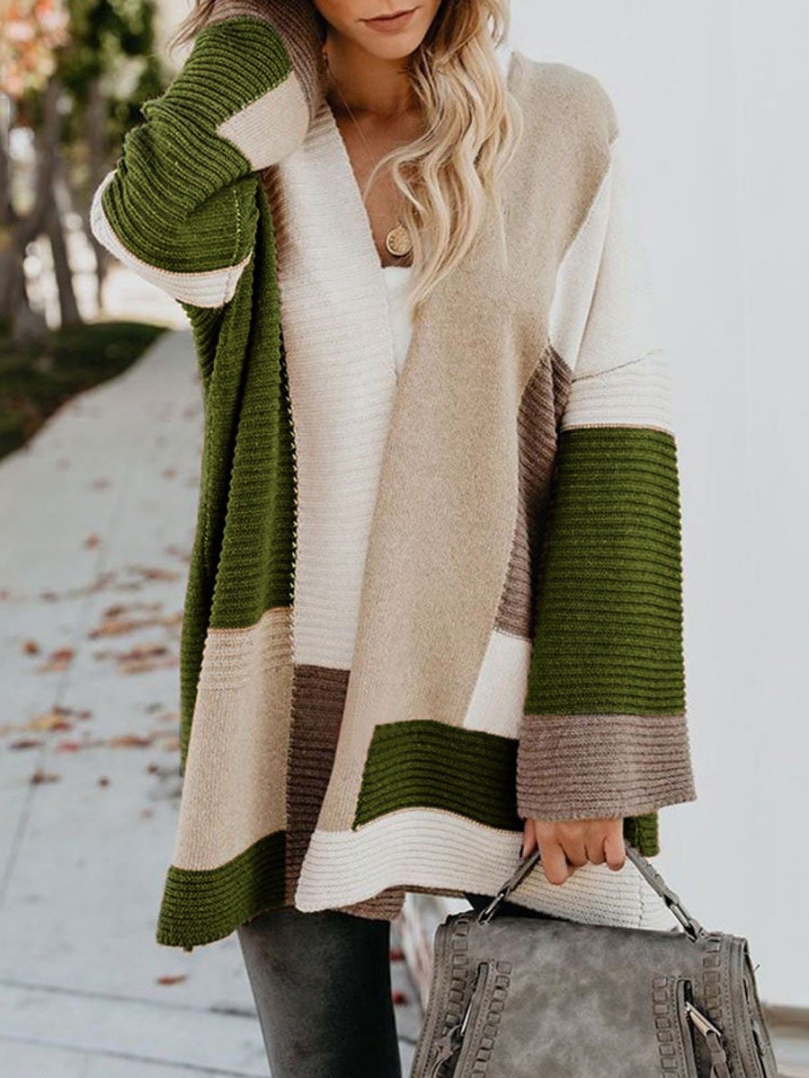 Loose Geometric Colorblock Sweater Cardigan