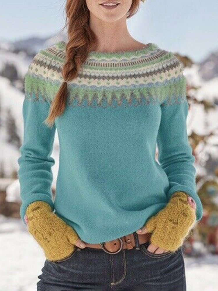 Vintage Jacquard Long Sleeve Iceland Sweater