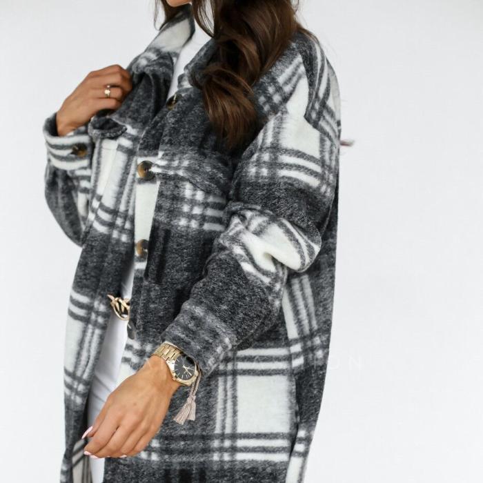 Elegant plaid design long sleeve women coat
