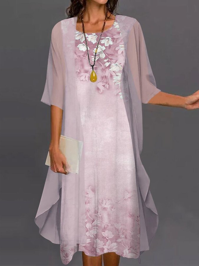 Women's Fashion Casual Printed Two Piece Cardigan Dress