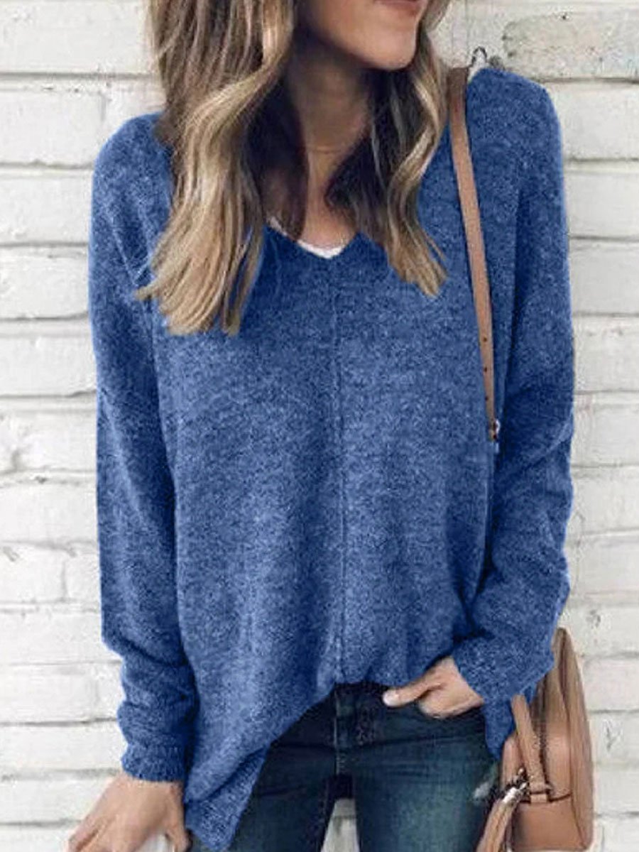 V-neck solid color  sweater