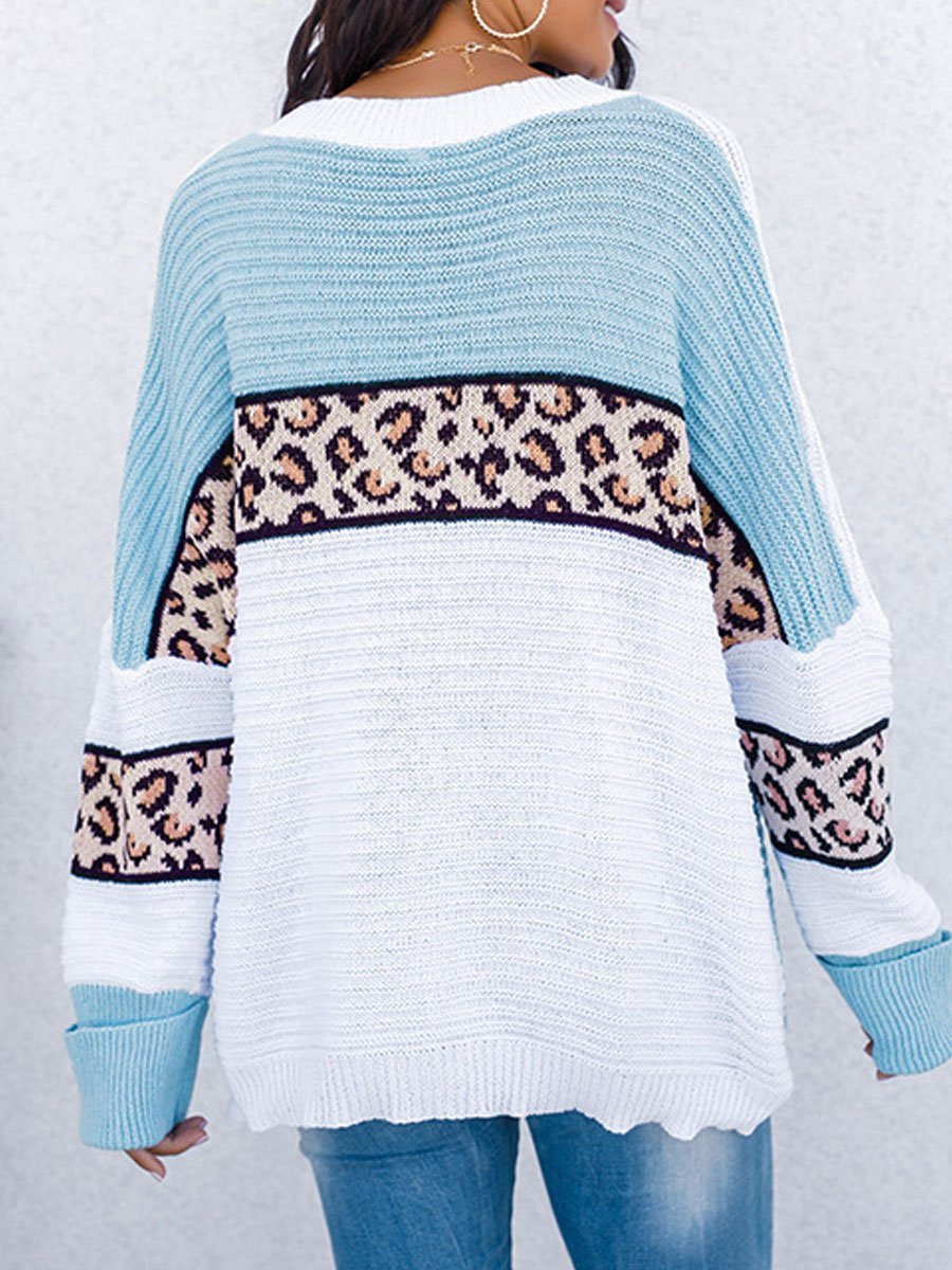 Leopard stitching loose knit sweater