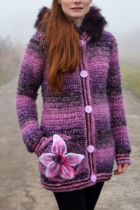 Women Long Sleeve Plus Size Hoodie Outwear - Purple