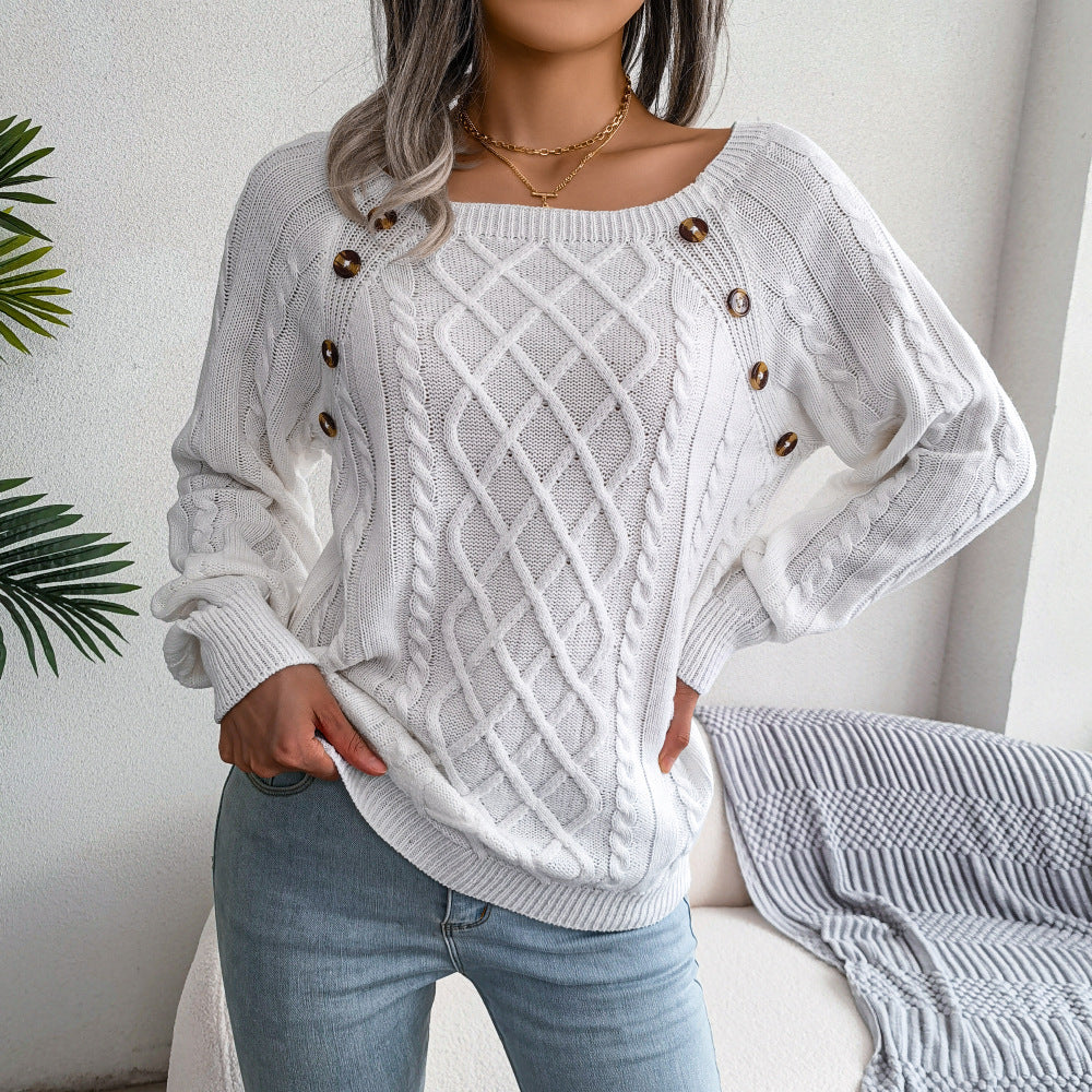 Women's Solid Long Sleeve Square Neck Sweater