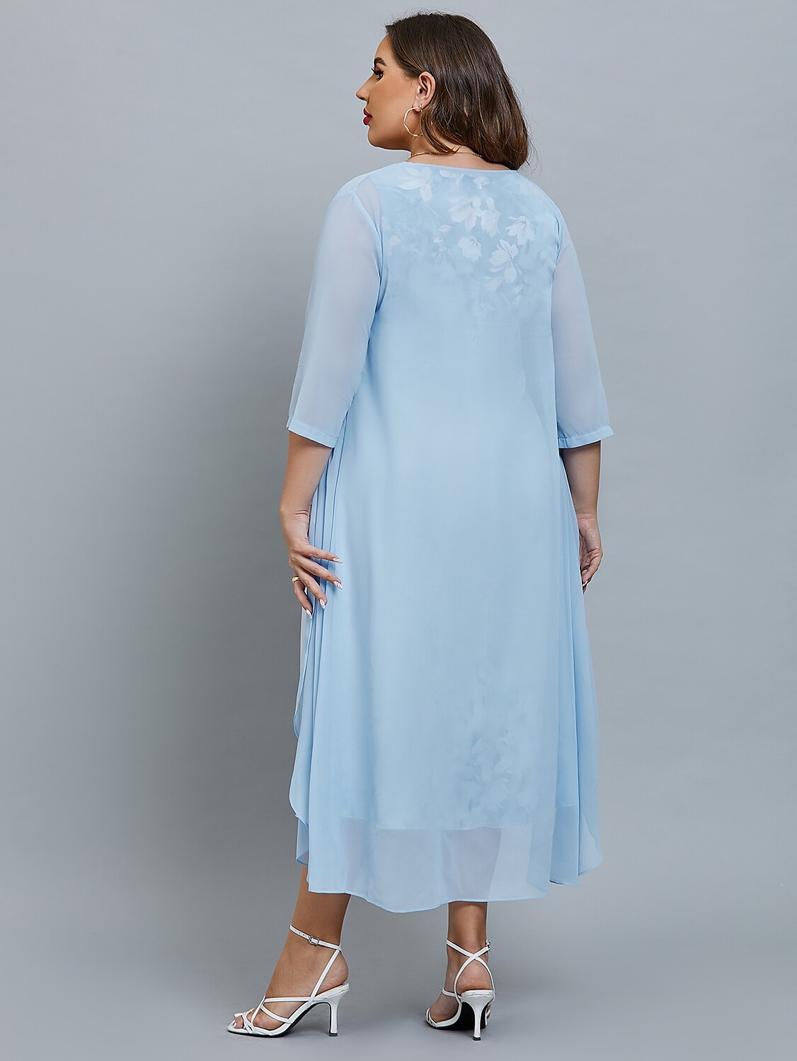 Women's Plus Size Curve Two Piece Dress Floral Round Neck Print 3/4 Length Sleeve Spring Summer Casual Knee Length Dress Causal Daily Dress