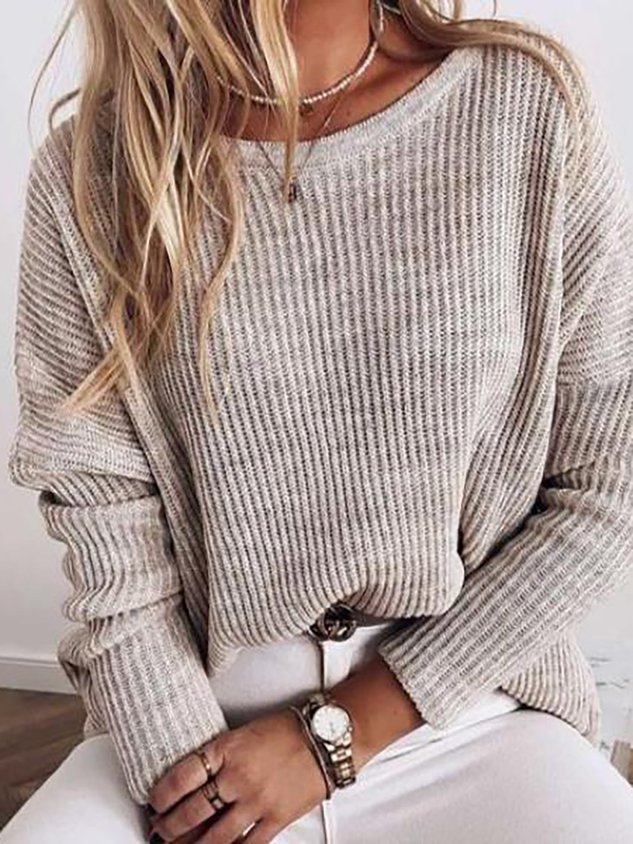 Daily Casual Simple Round Neck Long Sleeve Sweater
