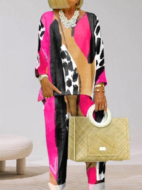 Leopard Splicing Printed Top Two-Piece Pants