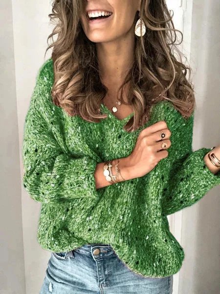 Red V Neck Long Sleeve Sweater