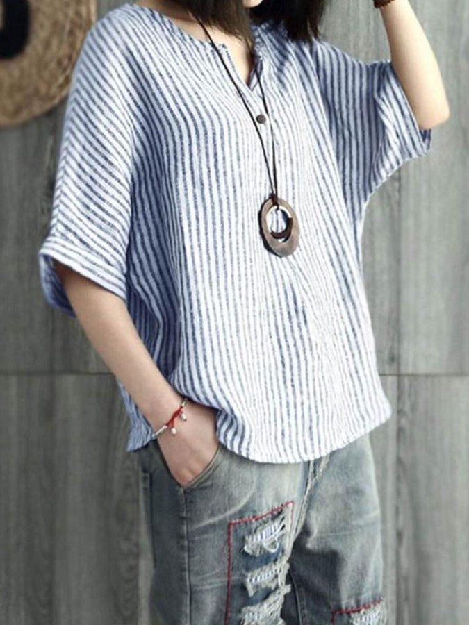 Women's Simple Printed Striped Shirt