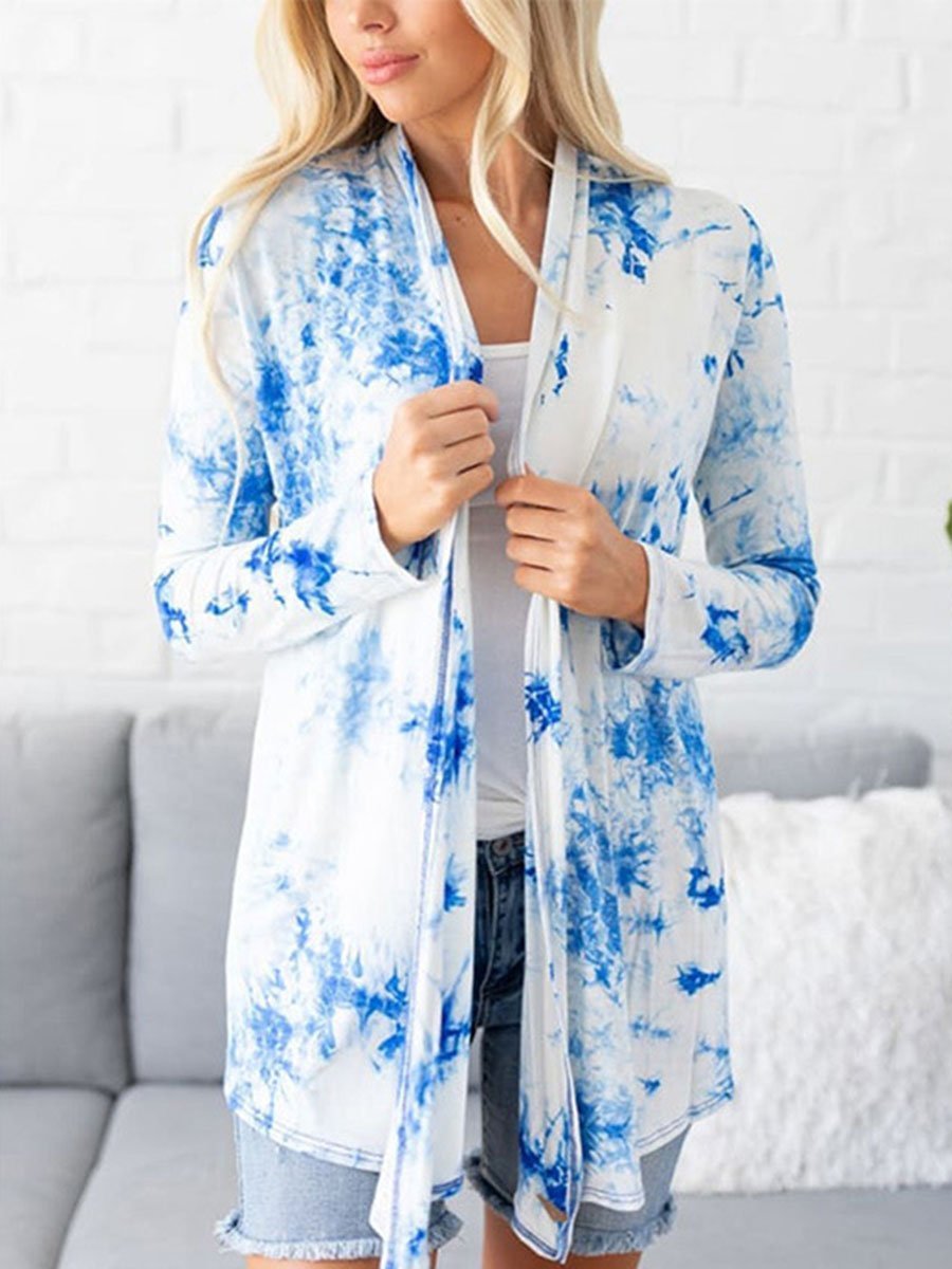 Tie Dye Collarless Long Sleeves Cardigan