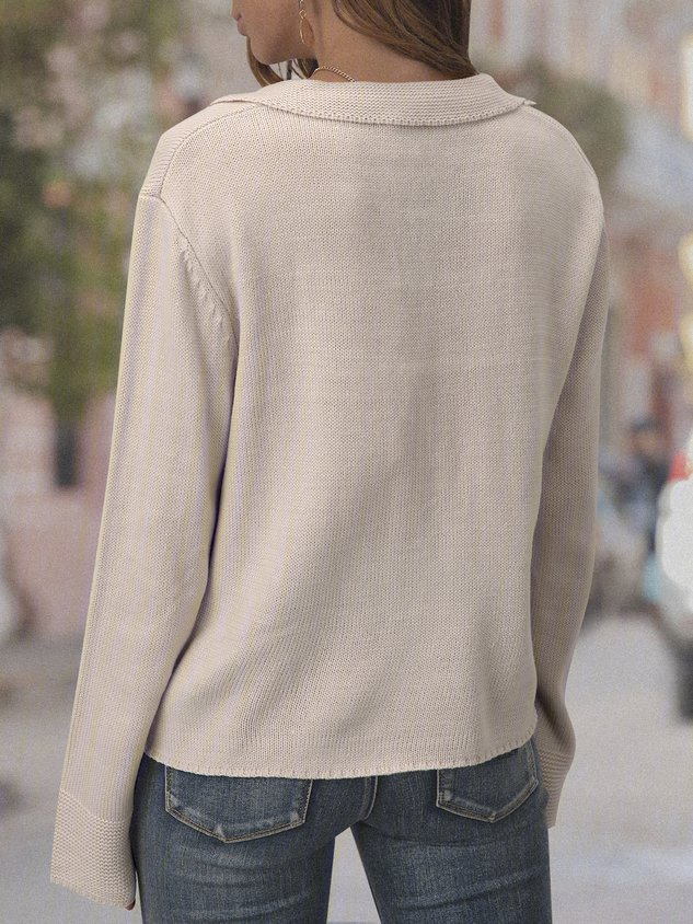 Beige Cotton-Blend Casual Sweater Cardigans