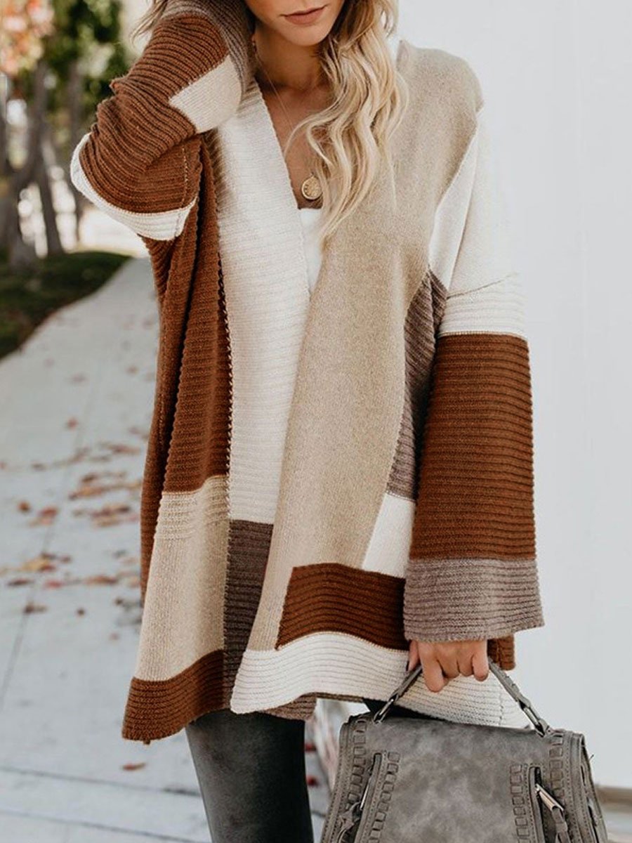 Loose Geometric Colorblock Sweater Cardigan