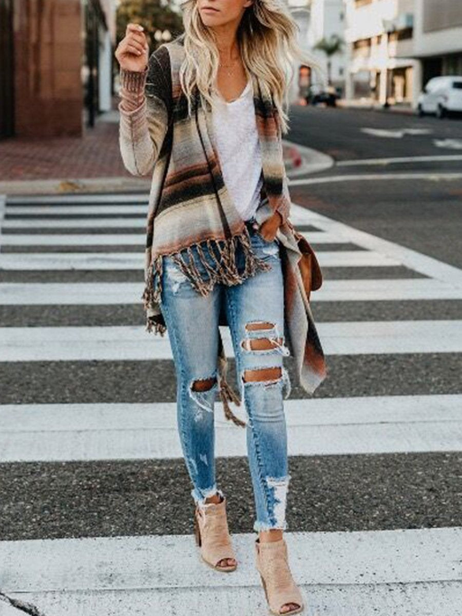 Fringe Striated Cardigan