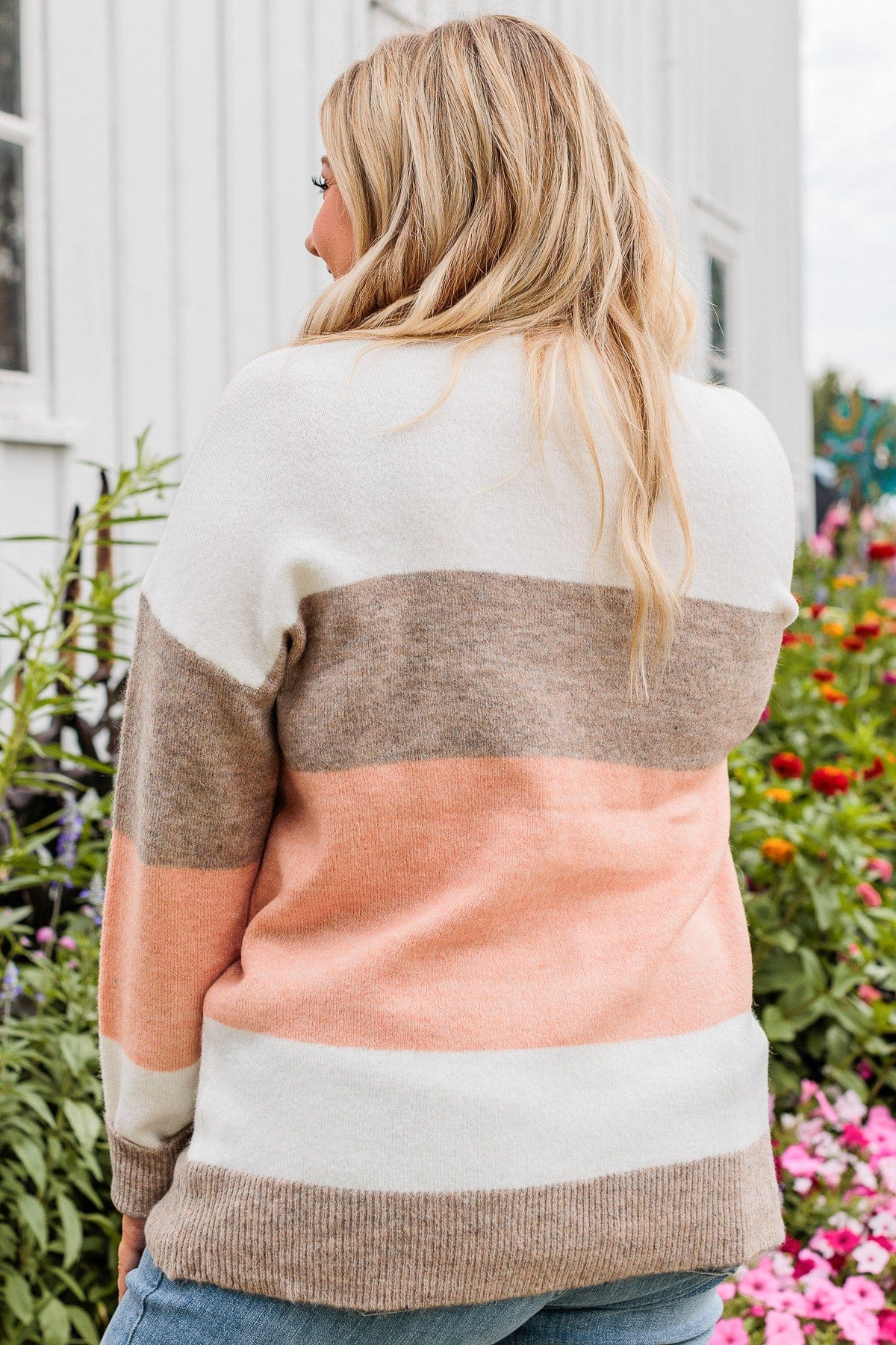 Unleash Your Shine Color Block Sweater- White, Mocha, & Pink