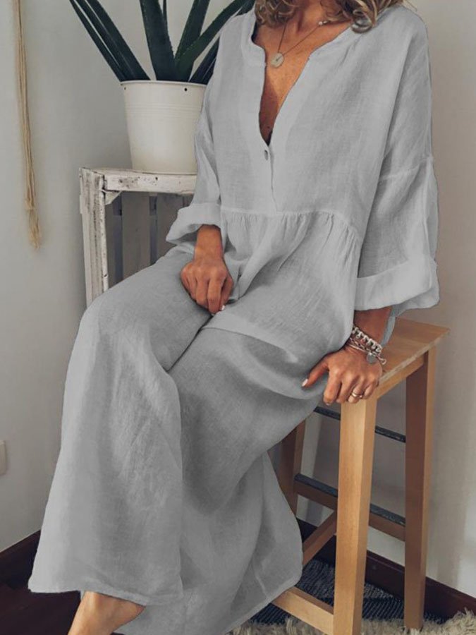 Cotton Linen V-Neck Dress