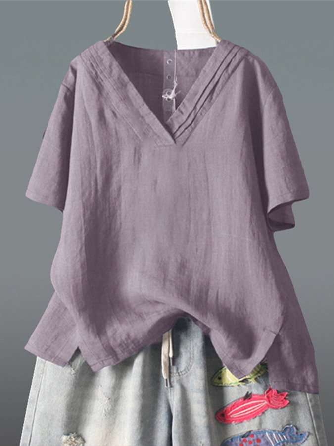 Women's Solid Color V-neck Split Irregular Top