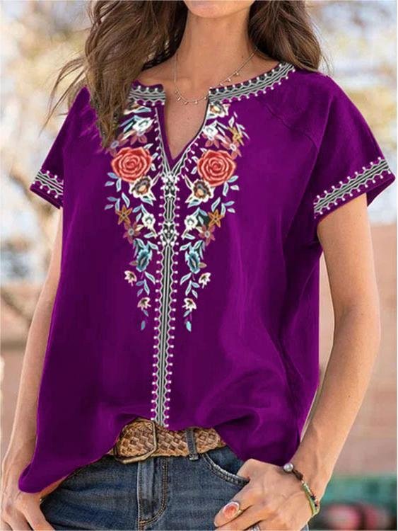 Boho Style Printed Short Sleeve T-shirt