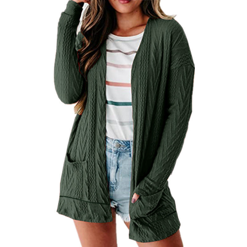 Women's Solid Long Sleeve Pocket Knit Cardigan Sweater