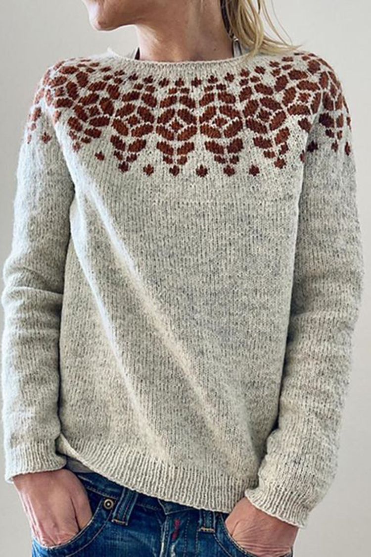 Fairman Island Jacquard Long Sleeve Crew Neck Sweater