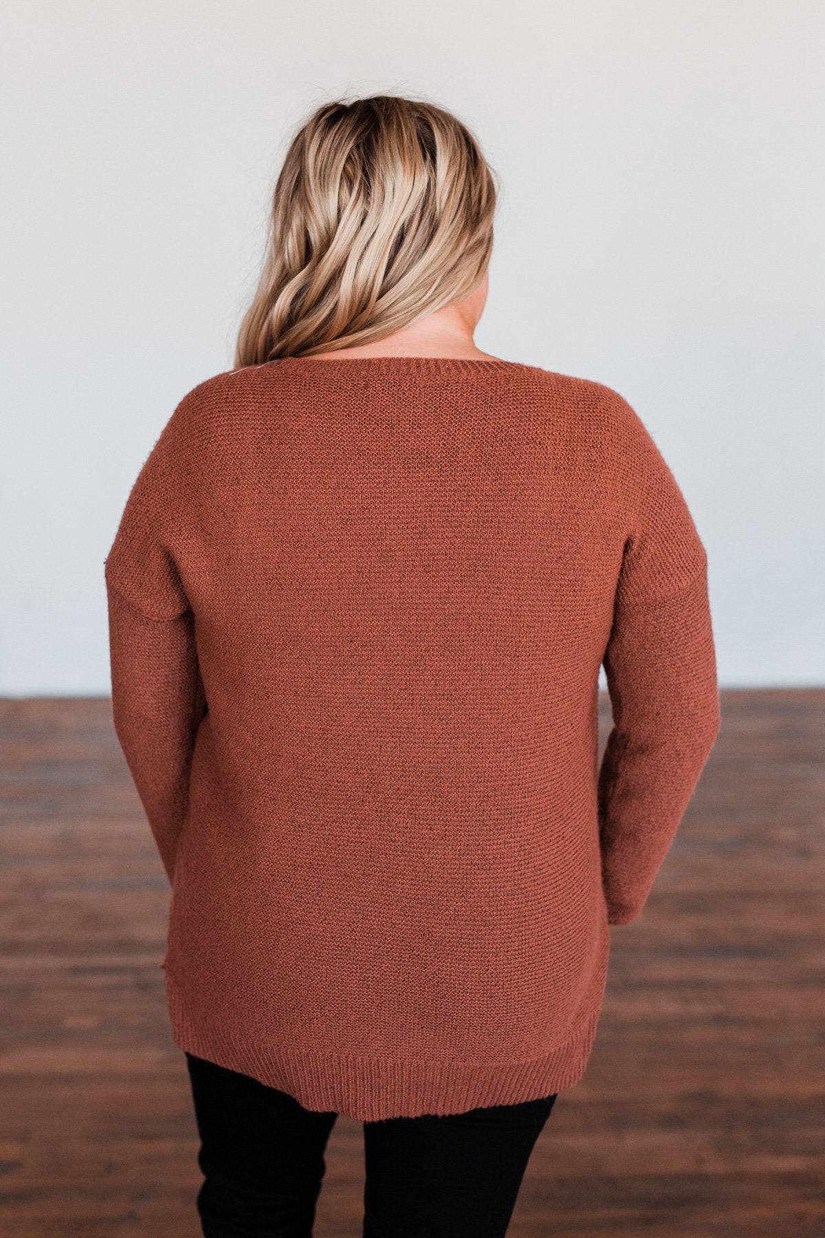 Reaching Out To You Knit Sweater- Brick