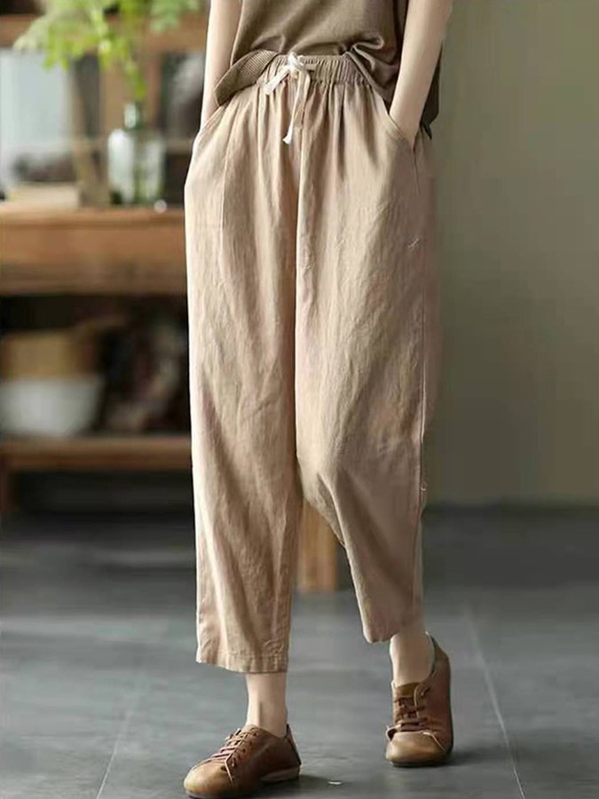 Women's Casual Solid Color Literary Harem Cropped Pants