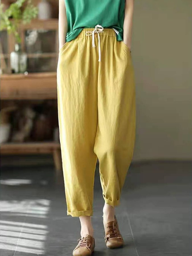 Women's Casual Solid Color Literary Harem Cropped Pants