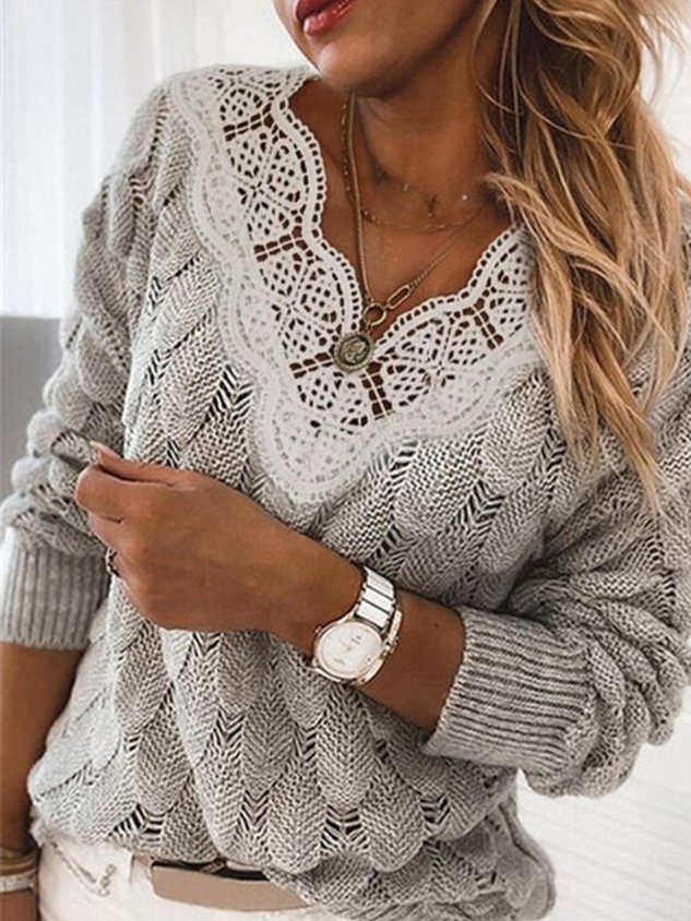 Knitted Long Sleeve Paneled Sweater